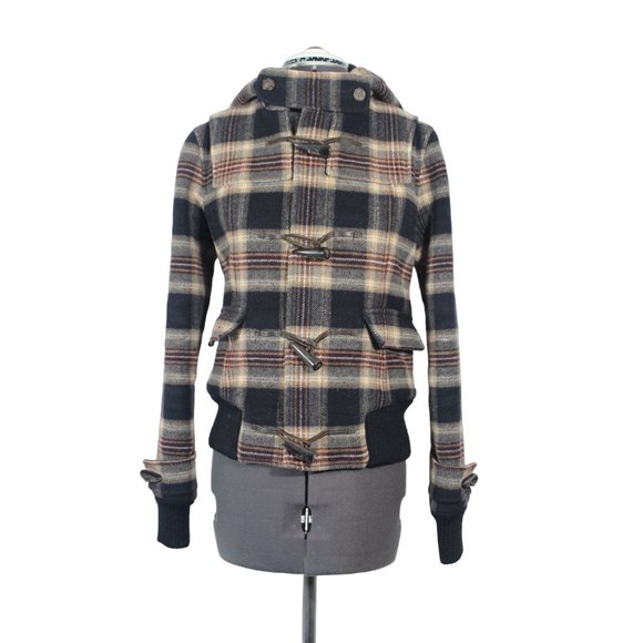 TNA Aritzia women's plaid wool hooded bomber jacket‎ XS - Picture 1 of 16